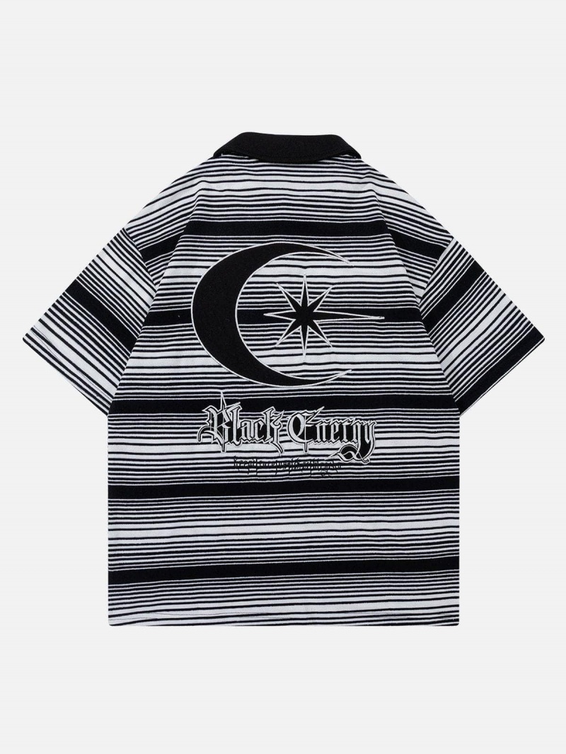 T Shirts Aelfric Eden Stripe Embroidery Polo Tee Noir | MFS-82182481